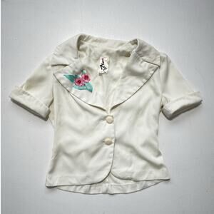 Vtg 70s JODY T Of California Collared Embroidered Tailored Top Sz S / 40s Retro